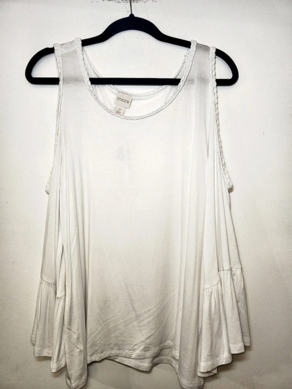 Chico's Rhapsody Soft Shoulder Knit Tunic White Sleeveless Tunic Size L NWT